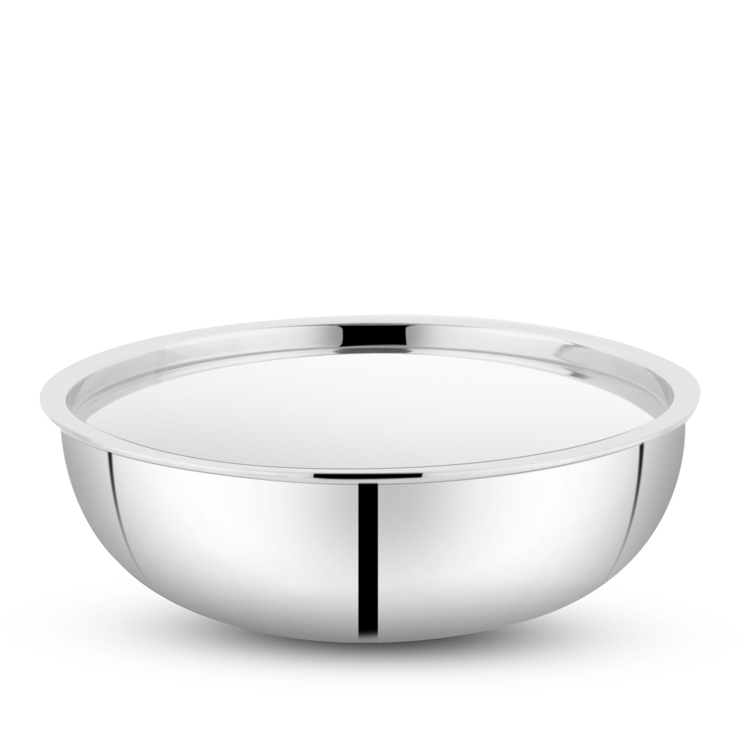 Garuda premium triply stainless steel tasla with a smooth reflective finish, ideal for cooking and mixing.