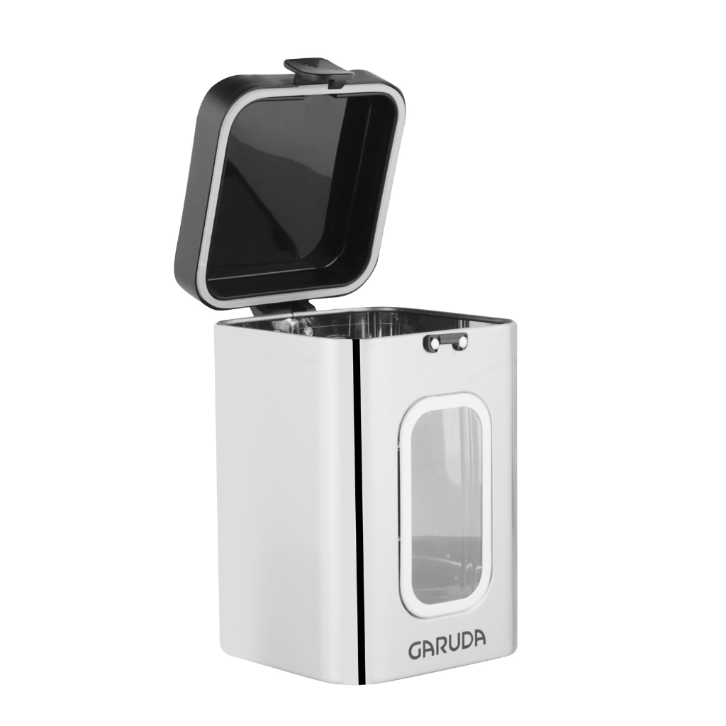 Open Garuda See-Through Canister with black flip-top lid, featuring a clear window to view contents, ideal for pantry organization.
