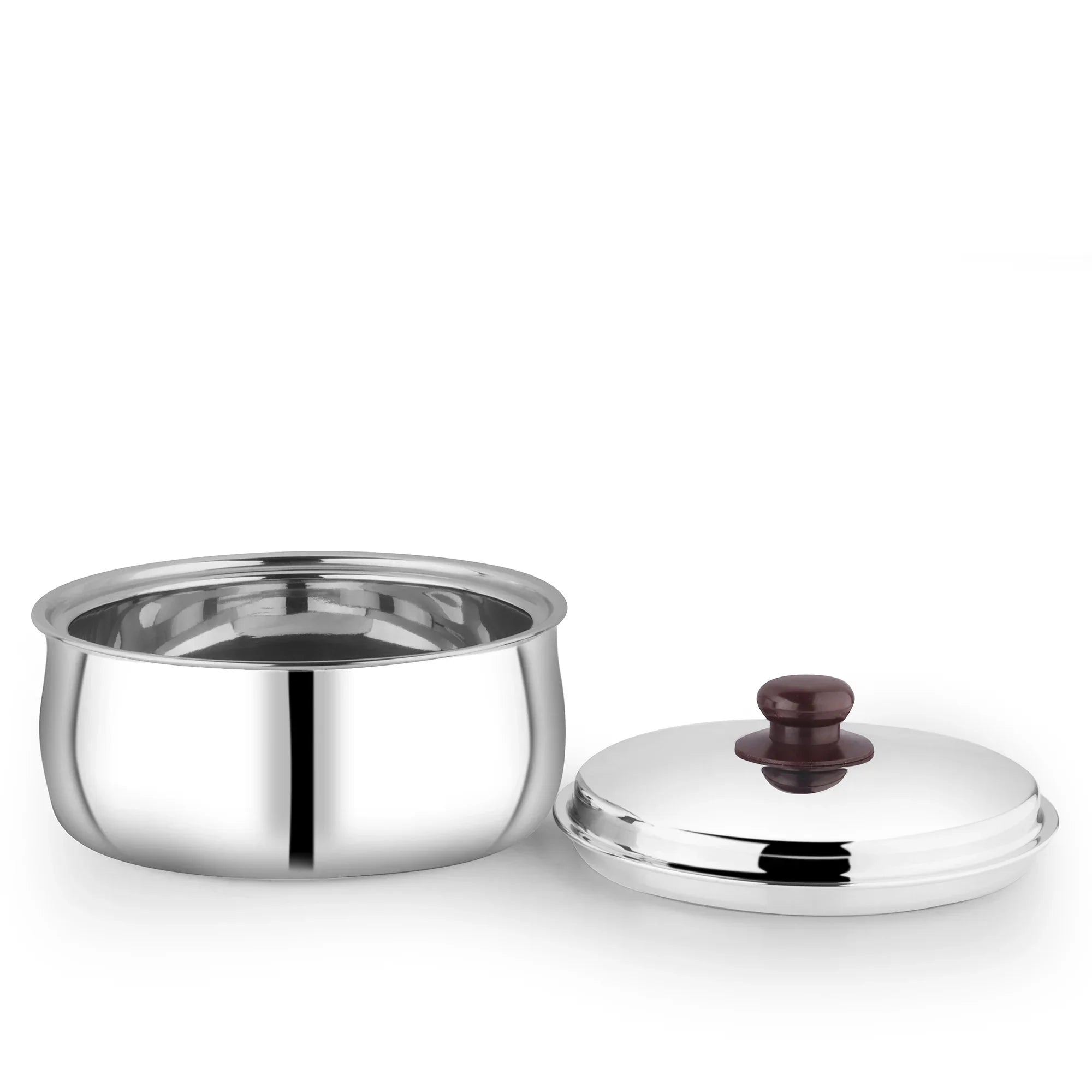 Stainless steel cookware pot with lid, ideal for Indian kitchen cooking