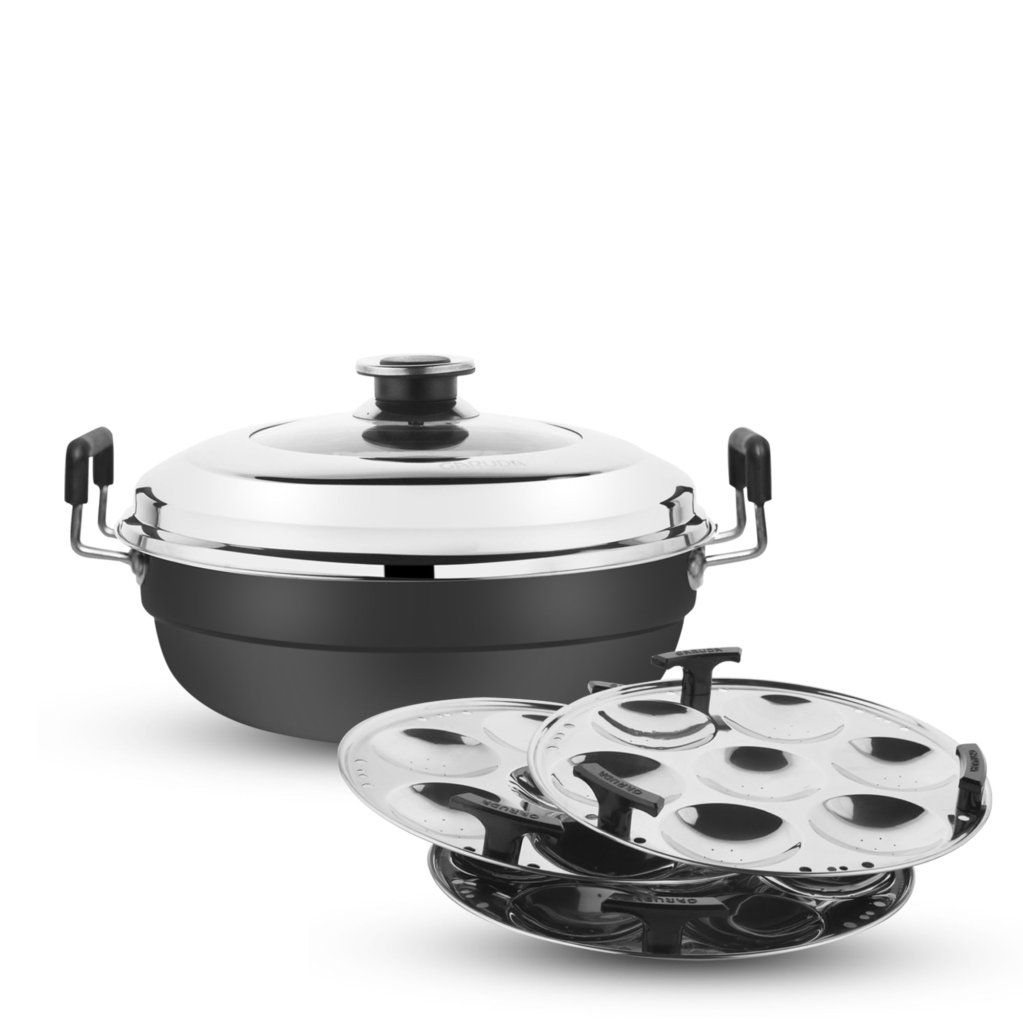 Garuda Hard Annodised Induction Bottom Multi Kadai with Glass Lid