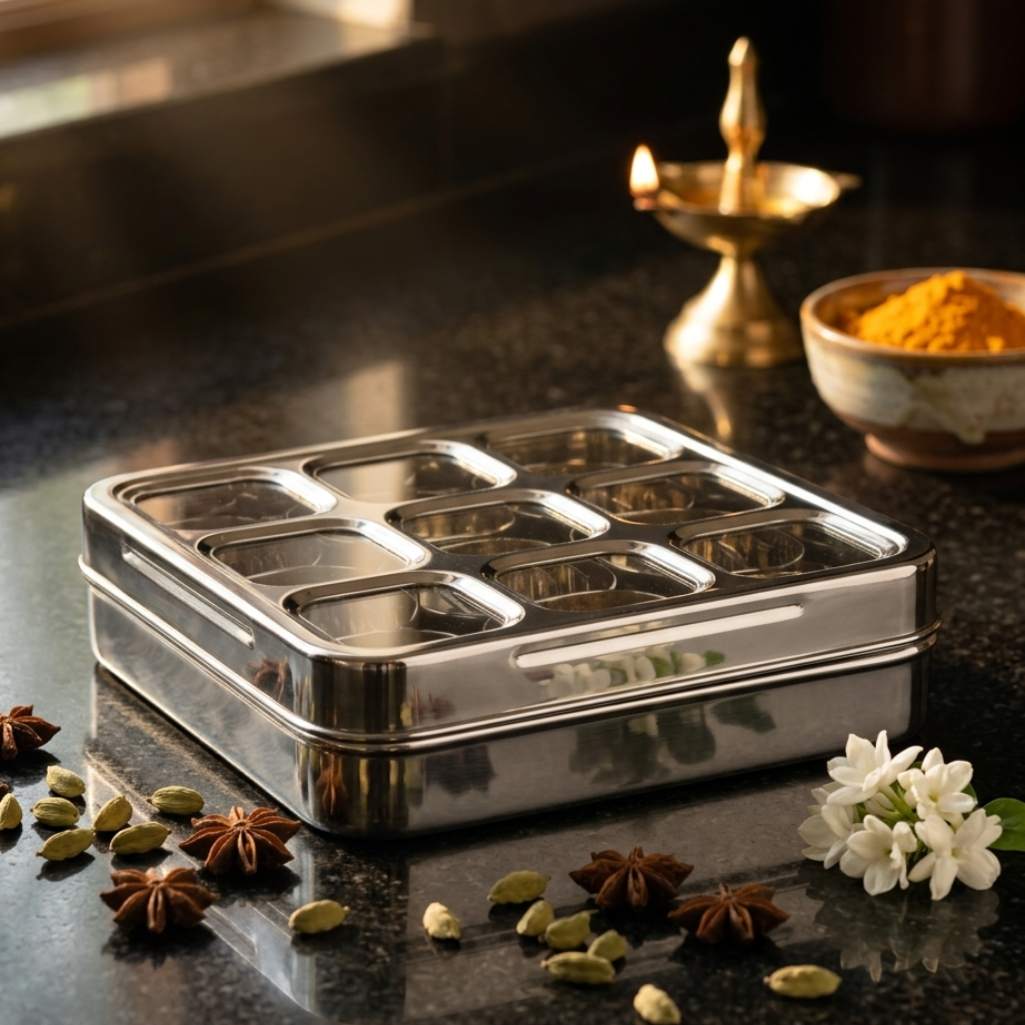 Square Masala Dabba - 9 Vatki Edition